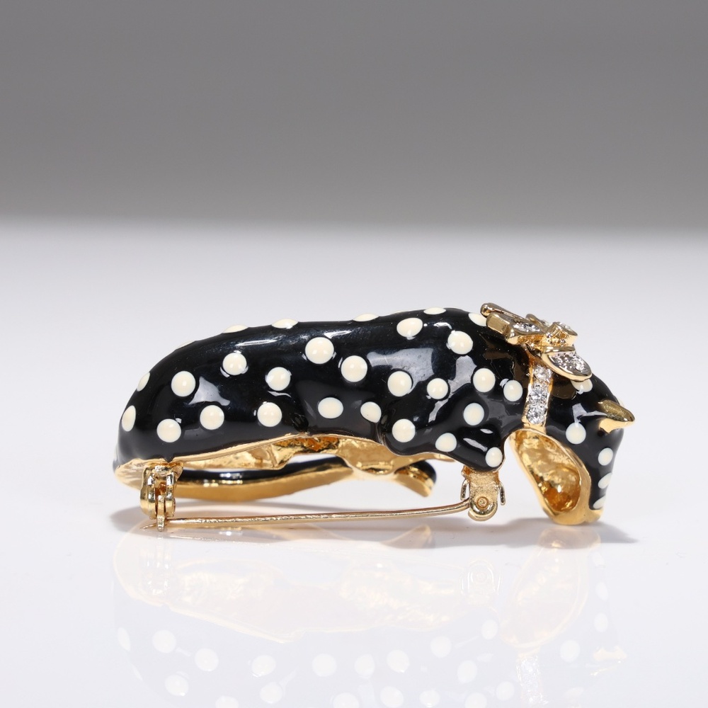 Vintage Kenneth Jay Lane Enamel Black Jaguar Crystal Pin Brooch - Picture 2 of 5